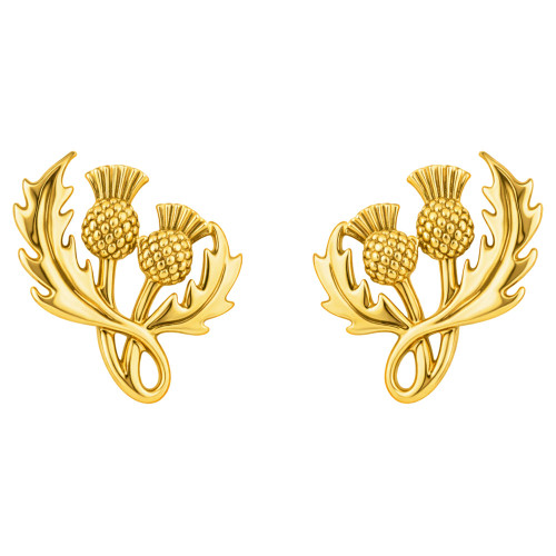 Scottish Thistle Sterling Silver Ear Rings with a Gold Finish