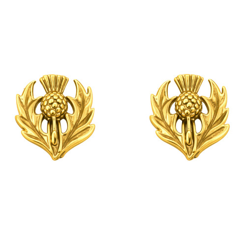 Scottish Thistle Sterling Silver Ear Rings with a Gold Finish