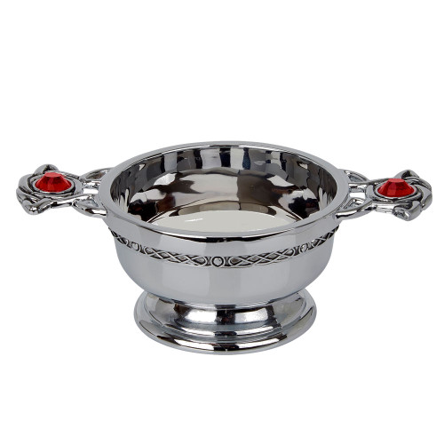 Chrome Celtic Knotwork Quaich with Red glass inset