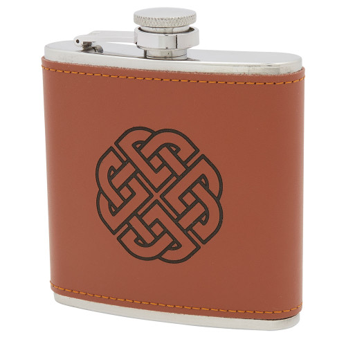 Leather & Steel Hip Flask with Celtic Motif