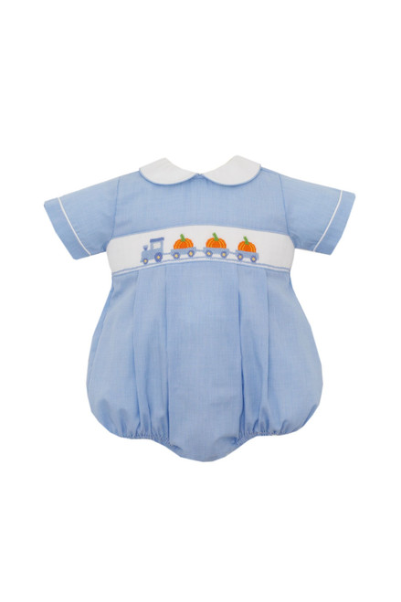 Petit Bebe *TRUCK/PUMPKIN* Blue Micro Check Bubble