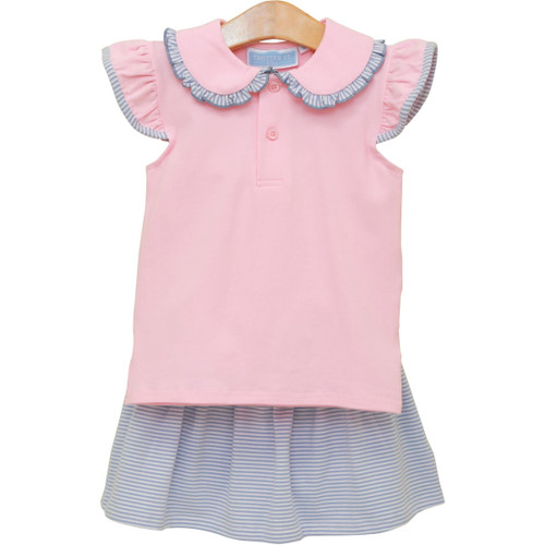 Trotter Street Kids *CAMILLA SKORT SET* Dusty Blue Stripe/Light Pink
