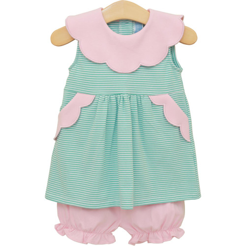Trotter Street Kids *PENELOPE BLOOMER SET* Mint Stripe/Light Pink