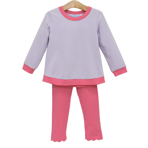 Trotter Street Kids *REAGAN PANT SET* Lavender Stripe/Pink