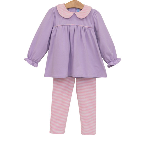 Trotter Street Kids *ABIGAIL PANT SET* Lavender/Light Pink Stripe