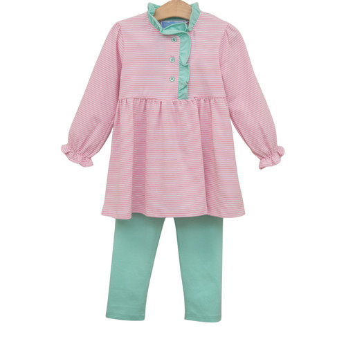 Trotter Street Kids *SCARLETT PANT SET* Light Pink Stripe/Mint