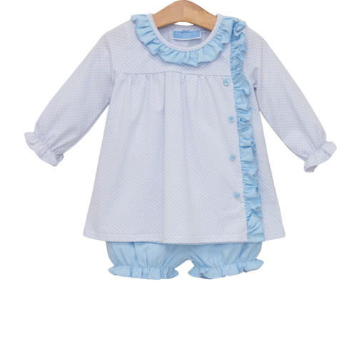 Trotter Street Kids *LUCILLE BLOOMER SET* Light Blue Bitty Dot