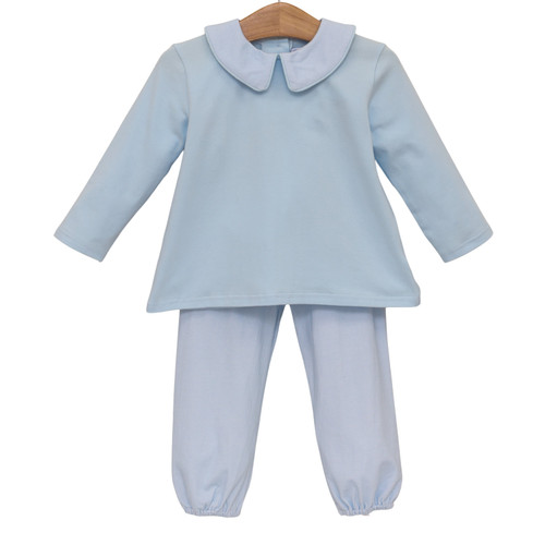 Trotter Street Kids *ARCHIE BLOOMER PANT SET* Light Blue Microgingham