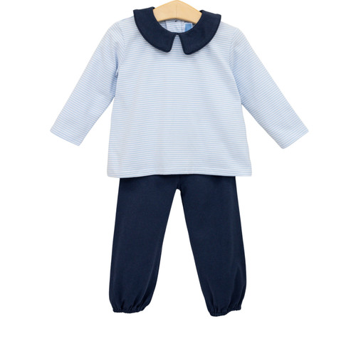 Trotter Street Kids *ARCHIE BLOOMER PANT SET* Light Blue Stripe/Navy