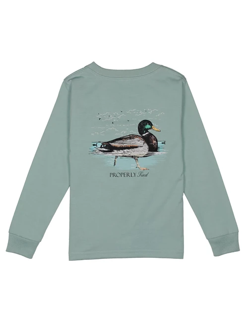 Properly Tied *SWIMMING MALLARD* LS Tee--Marine Mist
