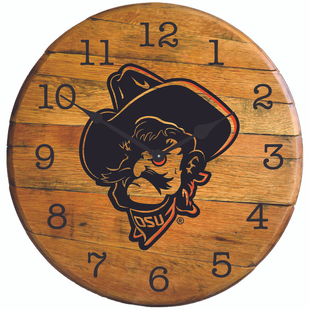 Oklahoma State Cowboys 21" Barrel Team Clock - Phantom Pete | GREENSTONES | B