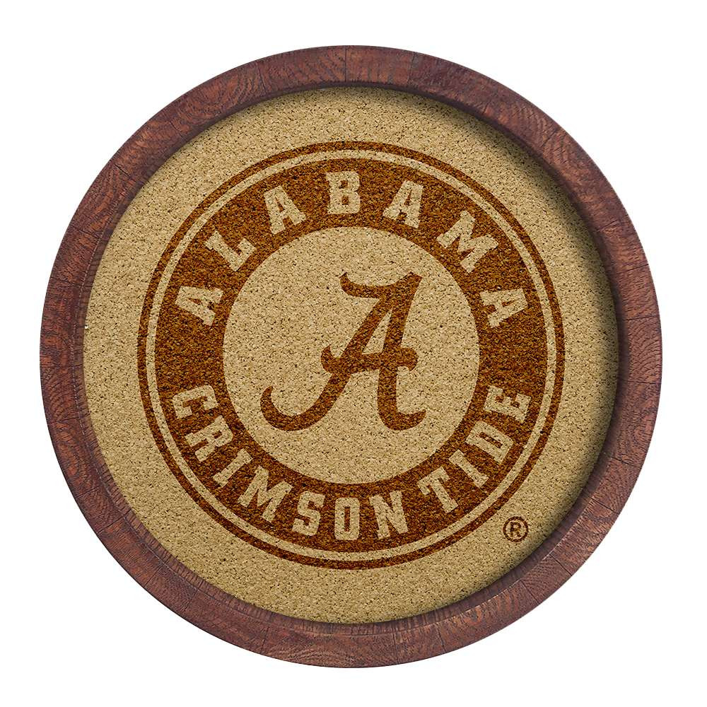 Alabama Crimson Tide Faux Barrel Framed Cork Board - Monochrome Logo | The Fan-Brand | NCALCT-632-02B