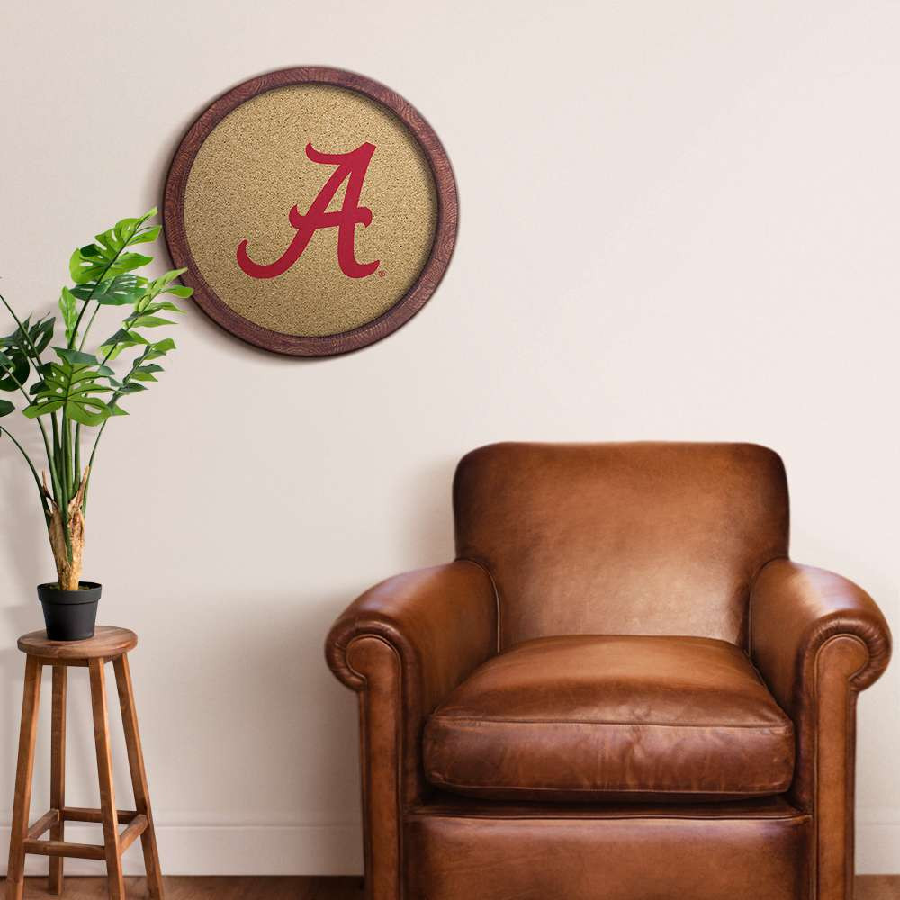 Alabama Crimson Tide Logo - Faux Barrel Framed Cork Board - Color Logo