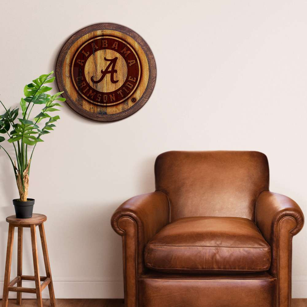 Alabama Crimson Tide School Seal - Branded Faux Barrel Top Sign