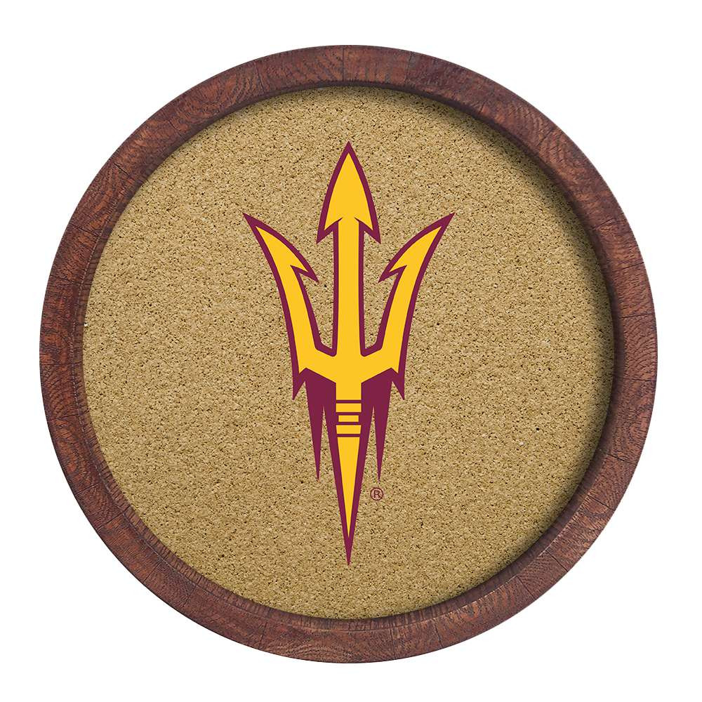 Arizona State Sun Devils Faux Barrel Framed Cork Board - Color Logo | The Fan-Brand | NCAZST-632-01A