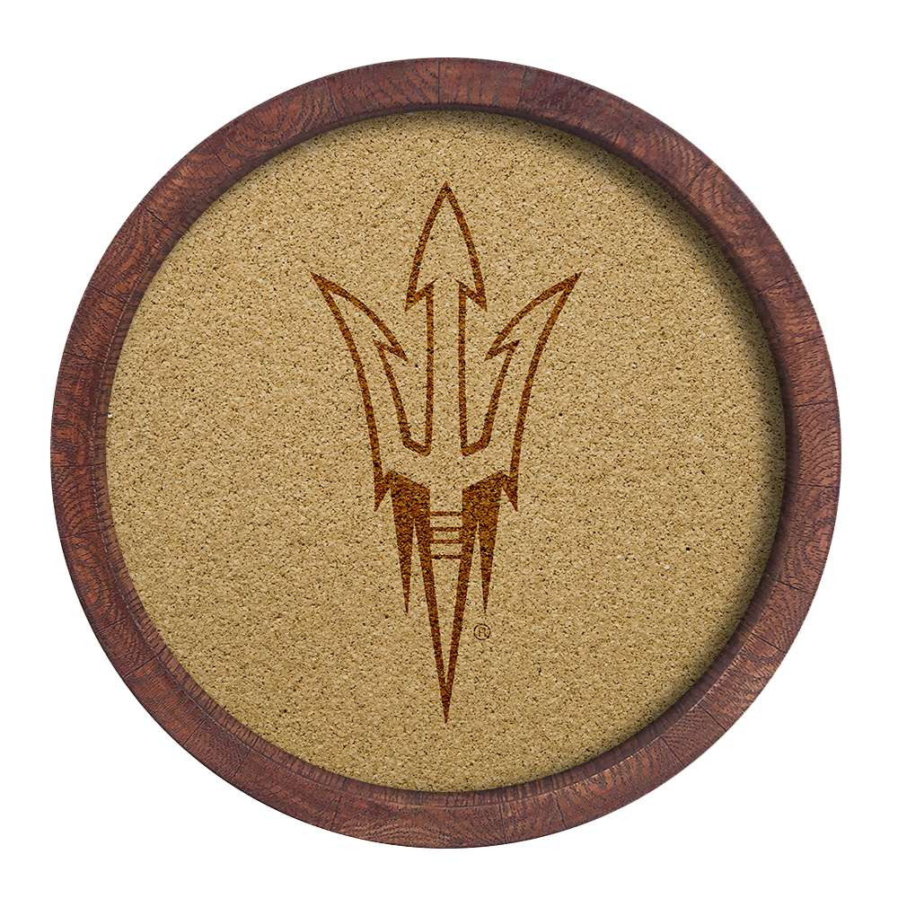 Arizona State Sun Devils Faux Barrel Framed Cork Board - Monochrome Logo | The Fan-Brand | NCAZST-632-01B