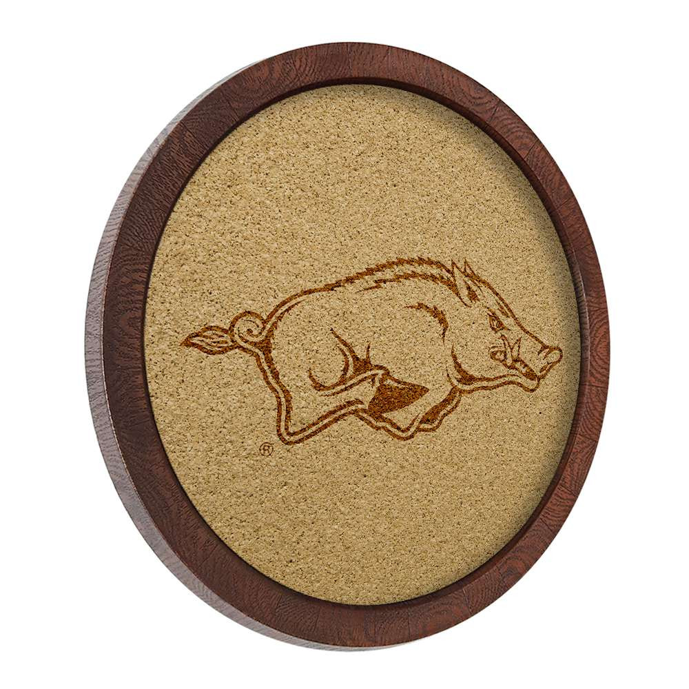 Arkansas Razorbacks Faux Barrel Framed Cork Board - Monochrome Logo