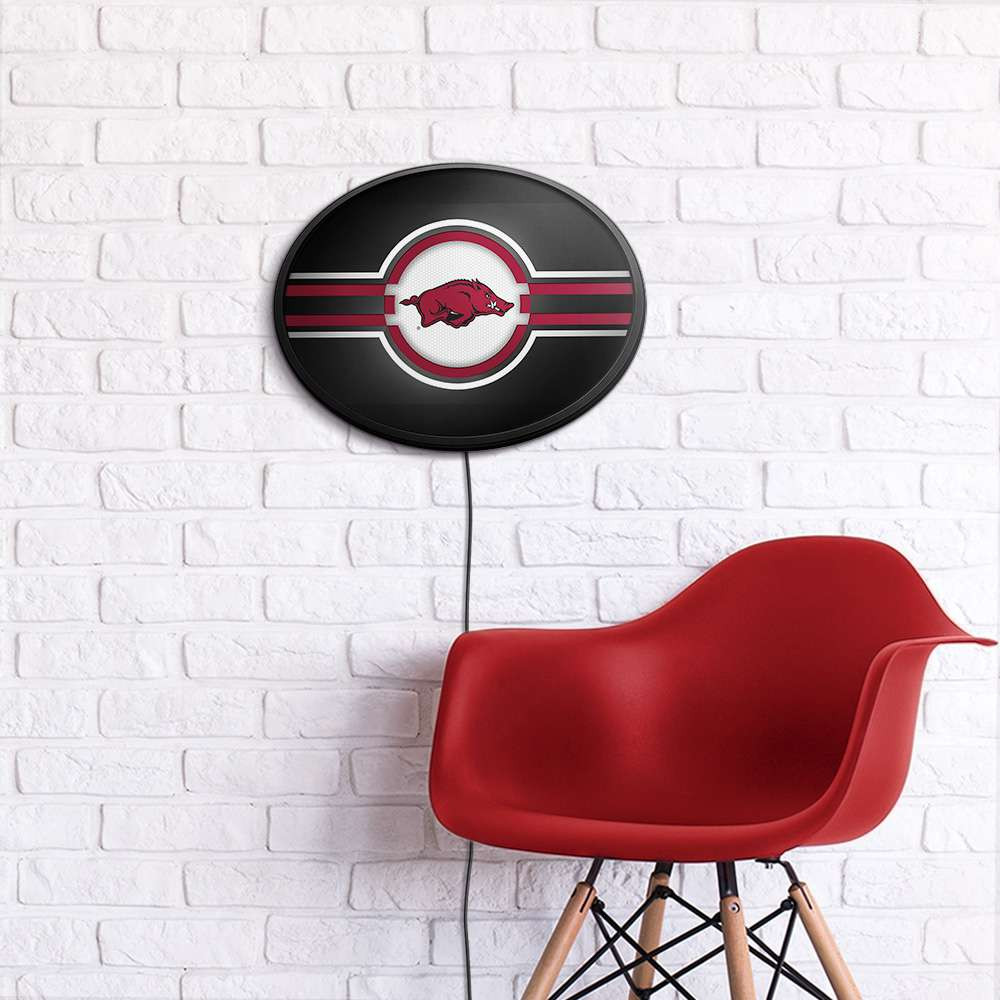 Arkansas Razorbacks Oval Slimline Lighted Wall Sign - Black