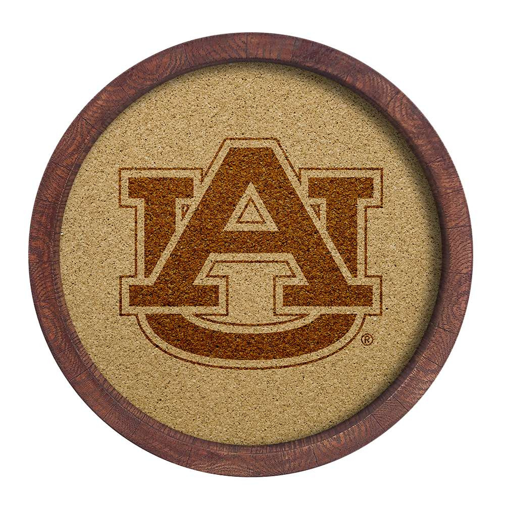 Auburn Tigers Faux Barrel Framed Cork Board - Monochrome Logo | The Fan-Brand | NCAUBT-632-01B