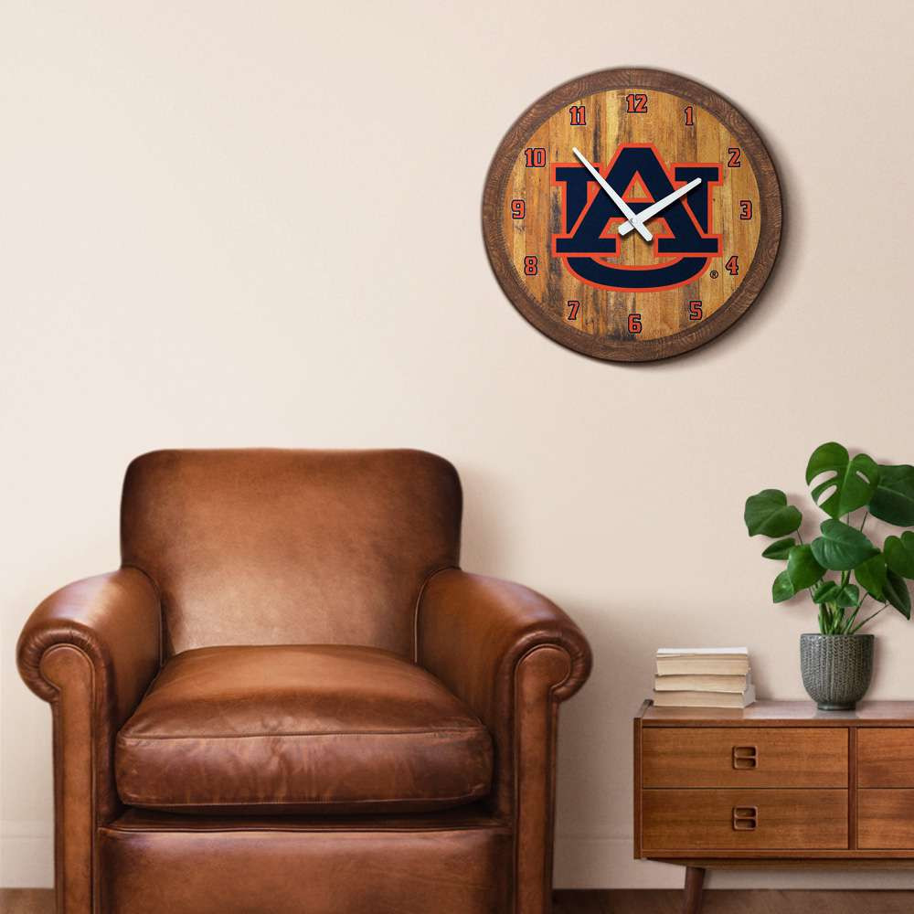 Auburn Tigers Logo - Faux Barrel Top Wall Clock