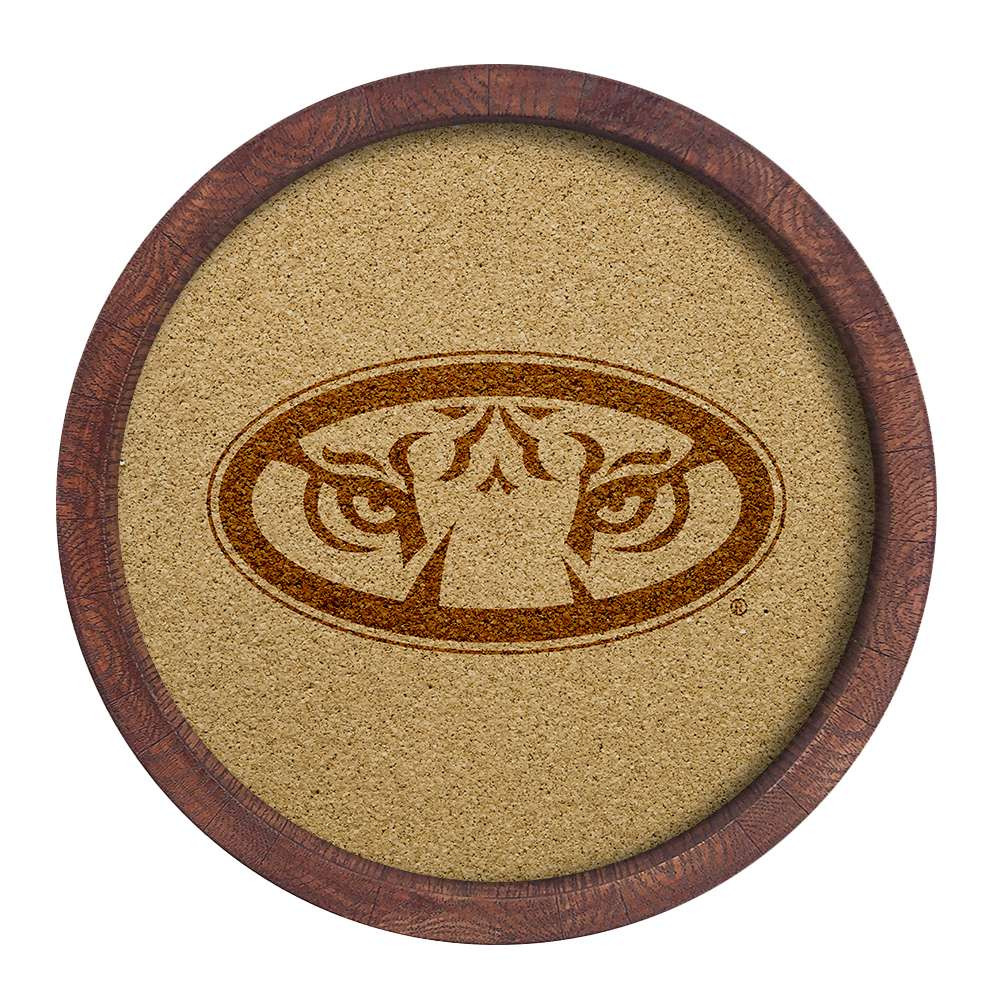 Auburn Tigers Tiger Eyes - Faux Barrel Framed Cork Board - Monochrome Logo | The Fan-Brand | NCAUBT-632-02B