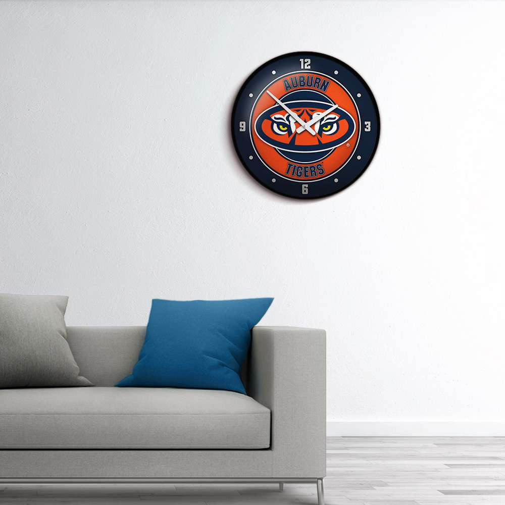 Auburn Tigers Tiger Eyes -Modern Disc Wall Clock - Navy Frame