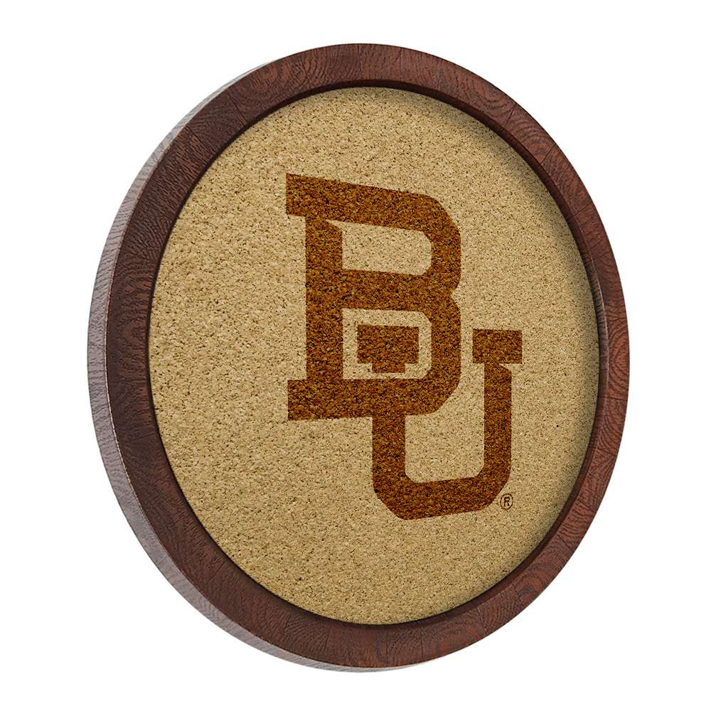 Baylor Bears Faux Barrel Framed Cork Board - Monochrome Logo