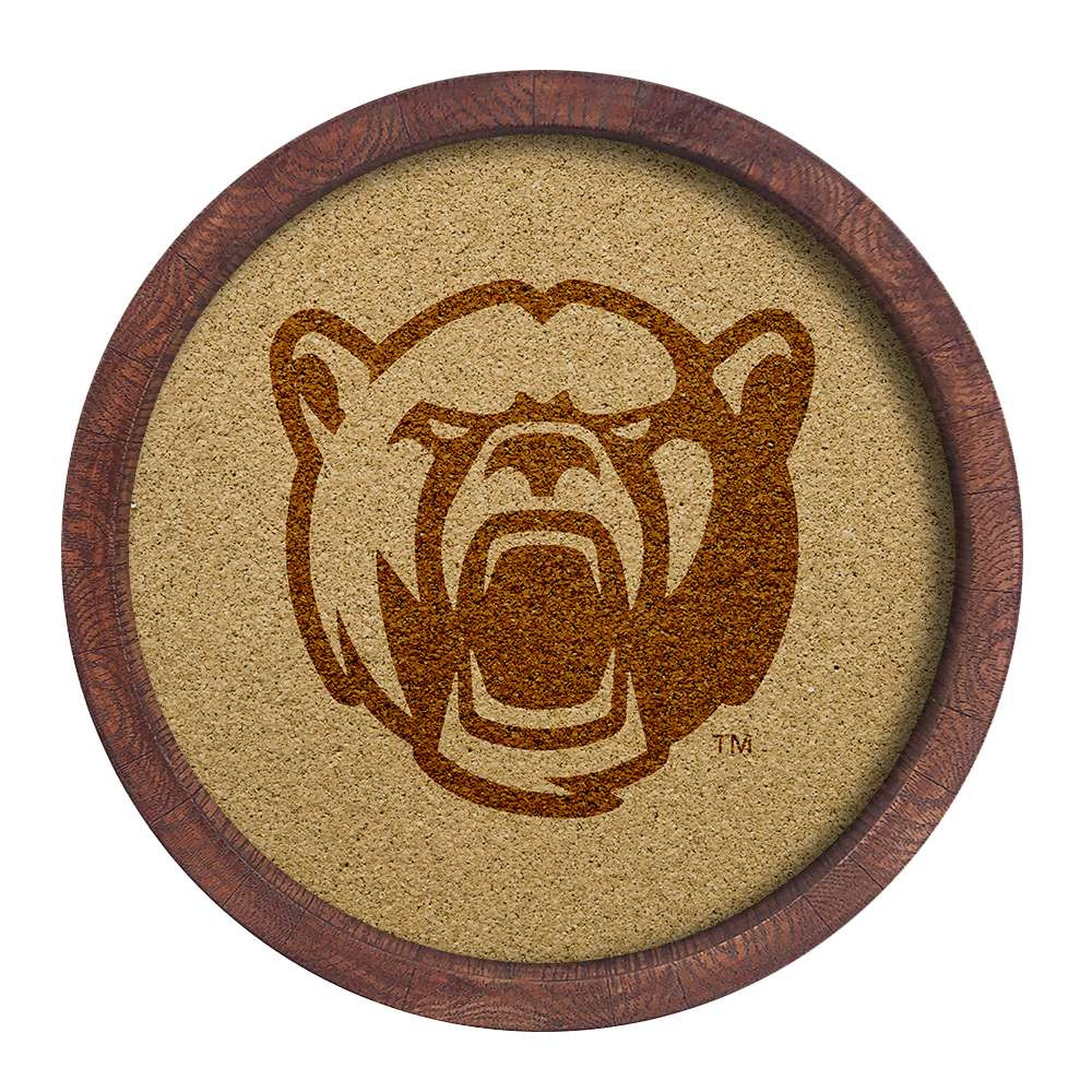 Baylor Bears Mascot - Faux Barrel Framed Cork Board - Monochrome Logo | The Fan-Brand | NCBAYL-632-02B