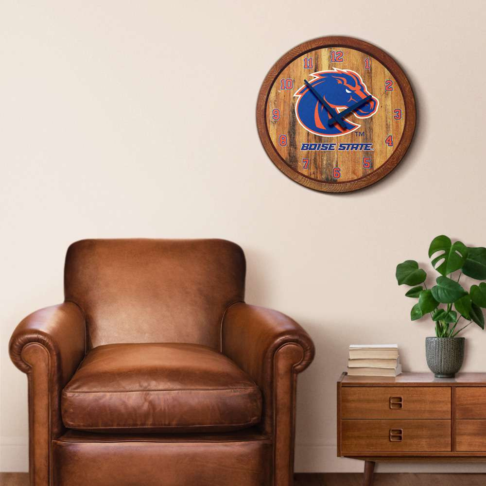 Boise State Broncos Faux Barrel Top Wall Clock