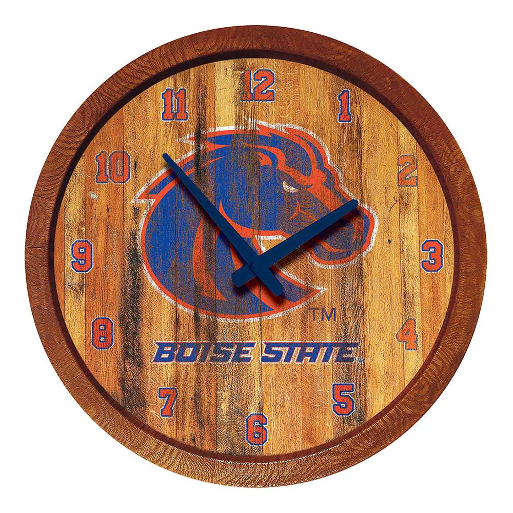 Boise State Broncos Weathered Faux Barrel Top Wall Clock | The Fan-Brand | NCBOIS-560-03