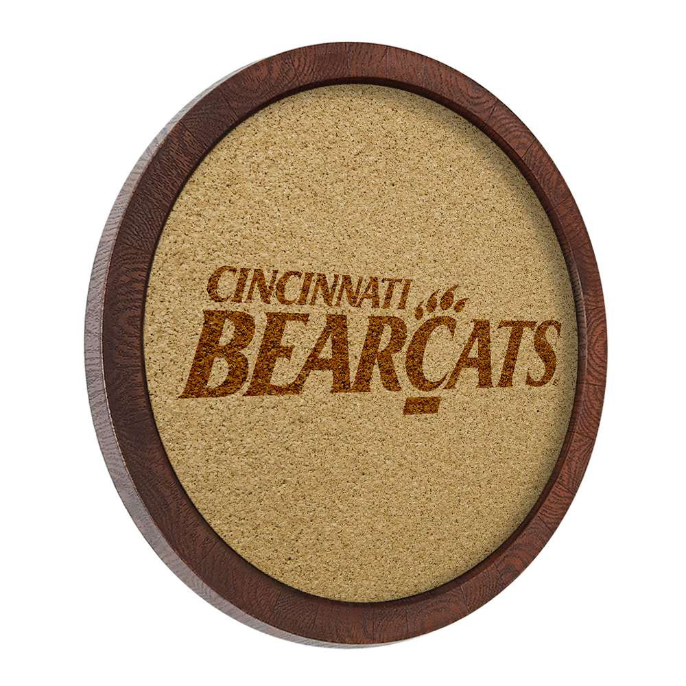 Cincinnati Bearcats Faux Barrel Framed Cork Board - Monochrome Logo