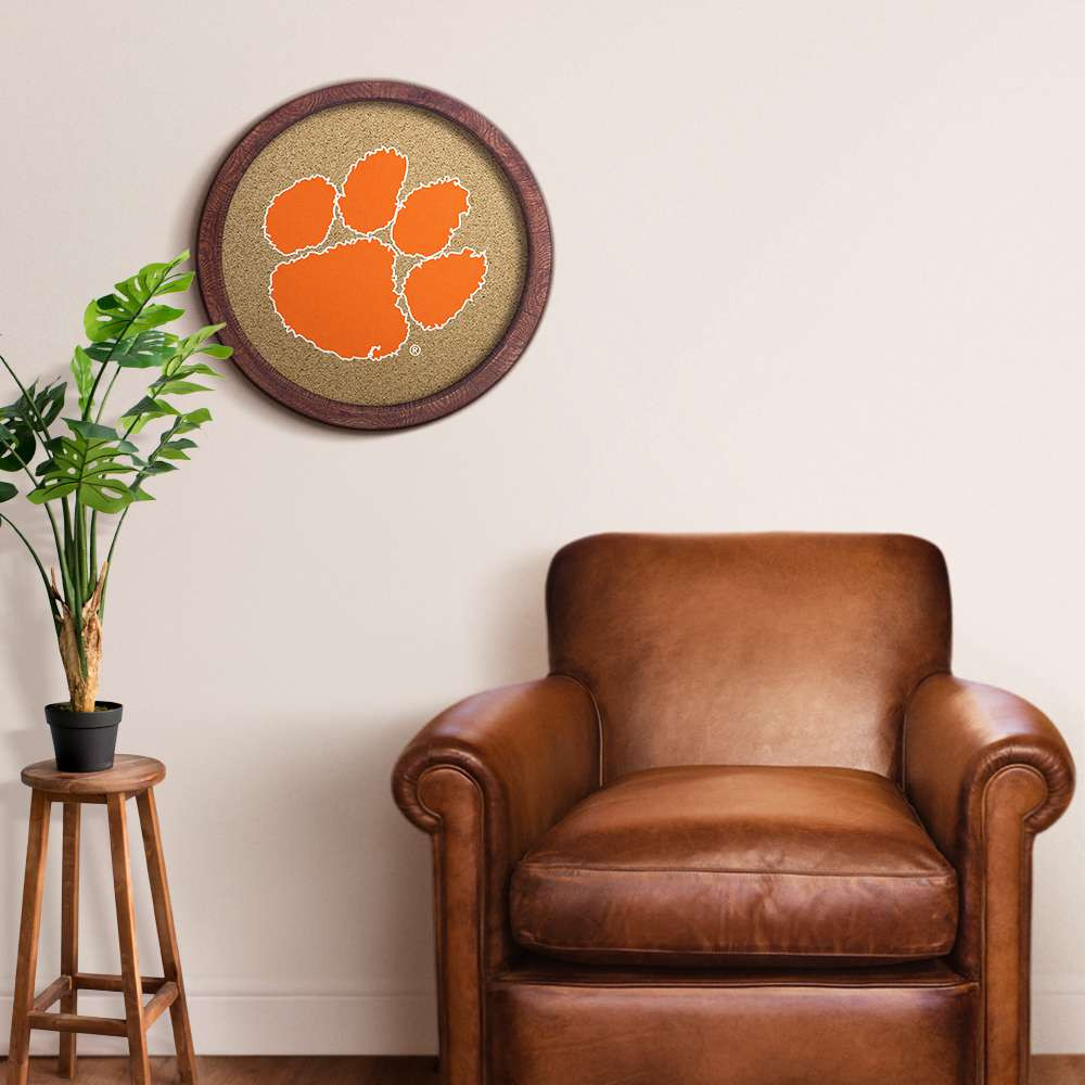 Clemson Tigers Faux Barrel Framed Cork Board