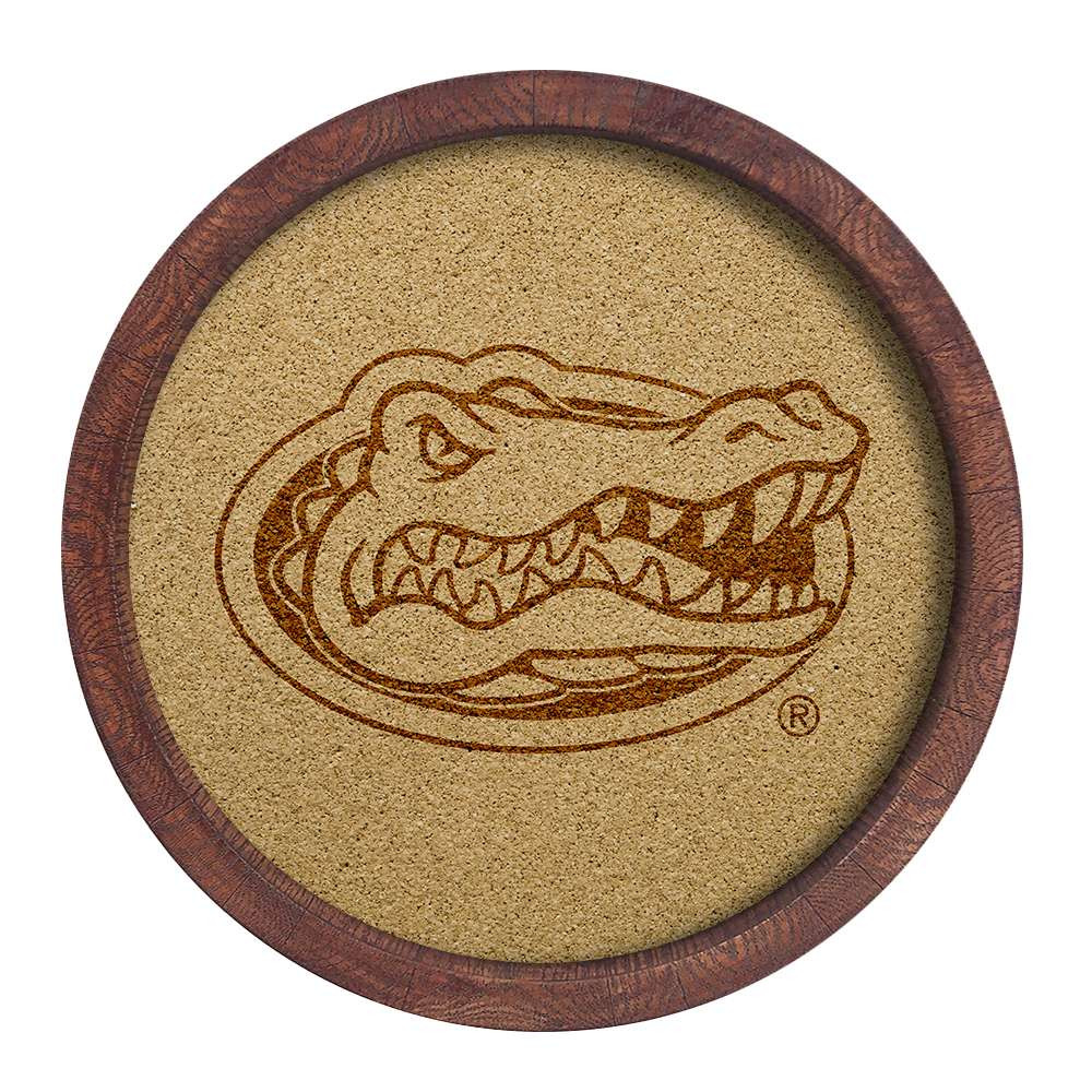 Florida Gators Faux Barrel Framed Cork Board - Monochrome Logo | The Fan-Brand | NCFLGT-632-01B