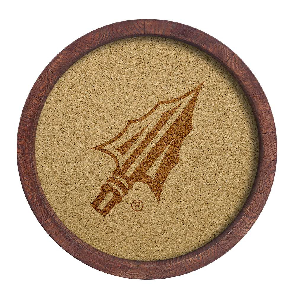 Florida State Seminoles Arrowhead - Faux Barrel Framed Cork Board - Monochrome Logo | The Fan-Brand | NCFSSM-632-02B