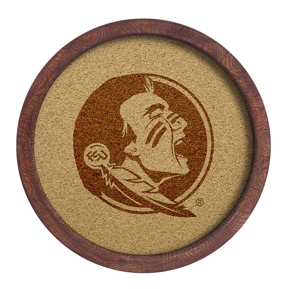 Florida State Seminoles Faux Barrel Framed Cork Board - Monochrome Logo | The Fan-Brand | NCFSSM-632-01B