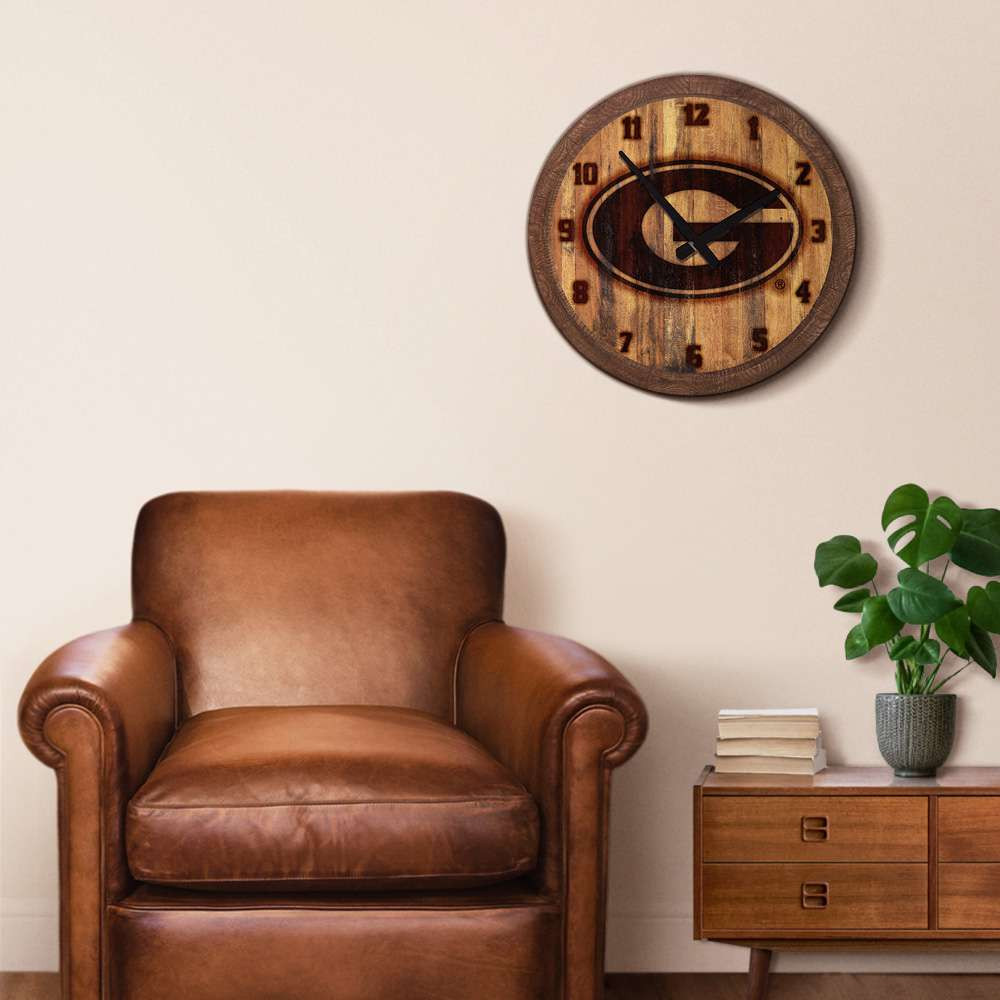 Georgia Bulldogs Branded Faux Barrel Top Wall Clock