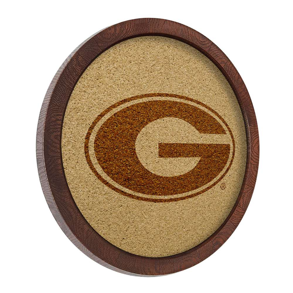 Georgia Bulldogs Faux Barrel Framed Cork Board - Monochrome Logo