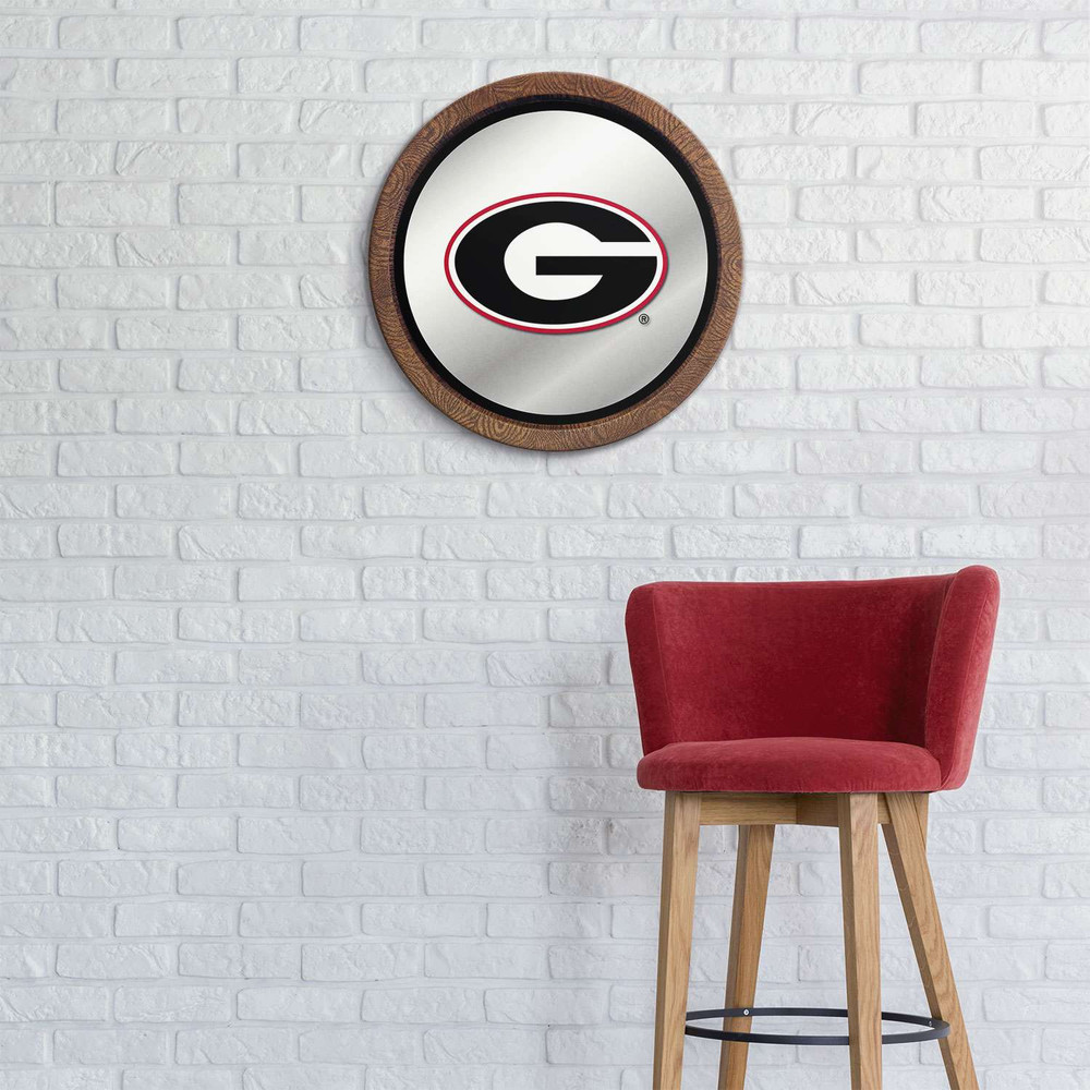 Georgia Bulldogs Faux Barrel Top Mirrored Wall Sign - Black Edge