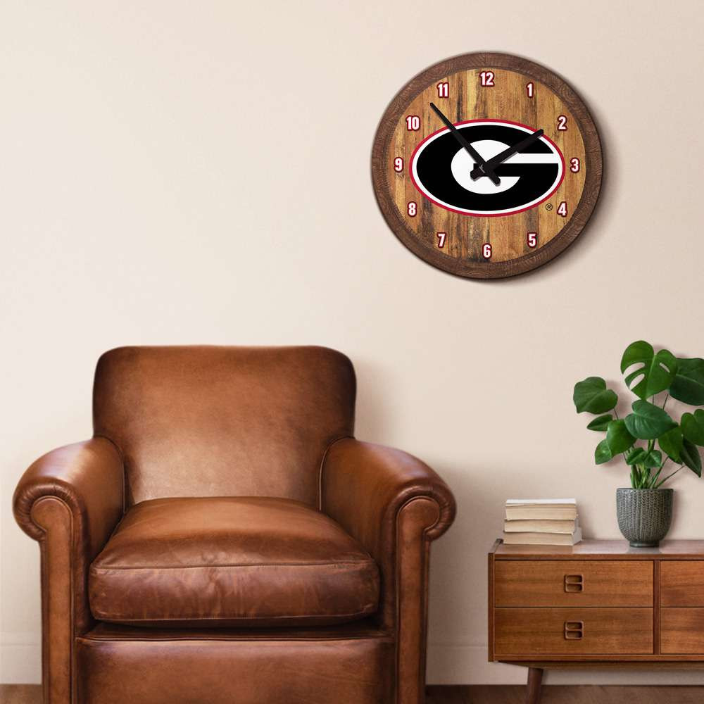 Georgia Bulldogs Faux Barrel Top Wall Clock