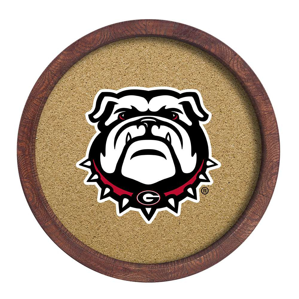 Georgia Bulldogs Mascot - Faux Barrel Framed Cork Board - Color Logo | The Fan-Brand | NCGEOR-632-02A