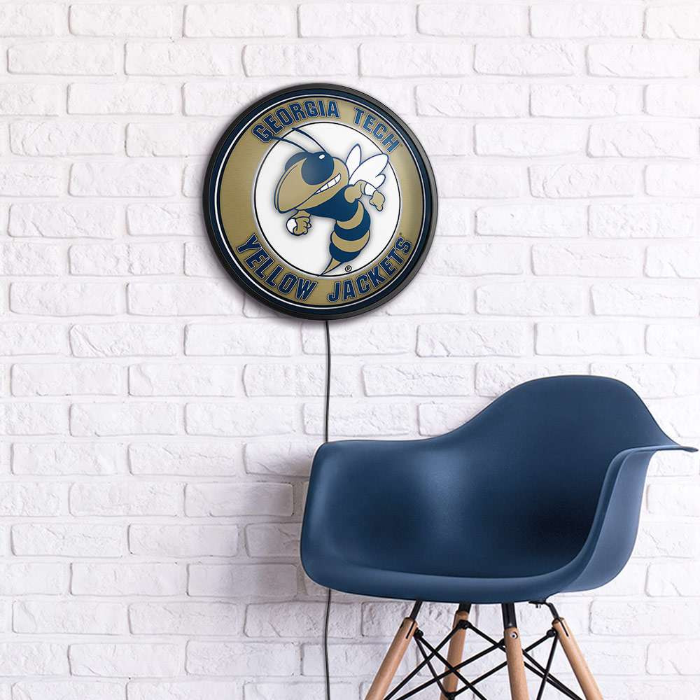 Georgia Tech Yellow Jackets Mascot - Round Slimline Lighted Wall Sign - Gold