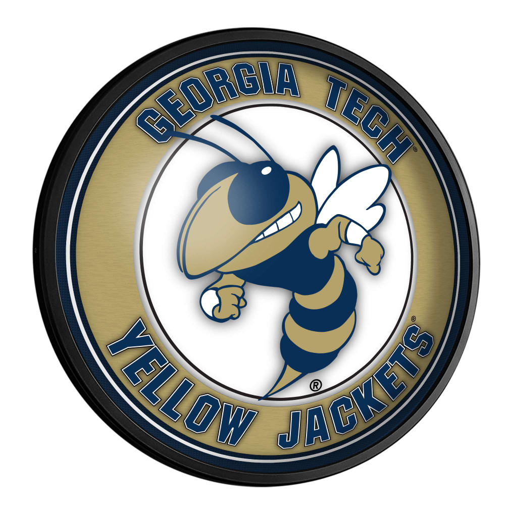 Georgia Tech Yellow Jackets Mascot - Round Slimline Lighted Wall Sign - Gold | The Fan-Brand | NCGTYJ-130-02B