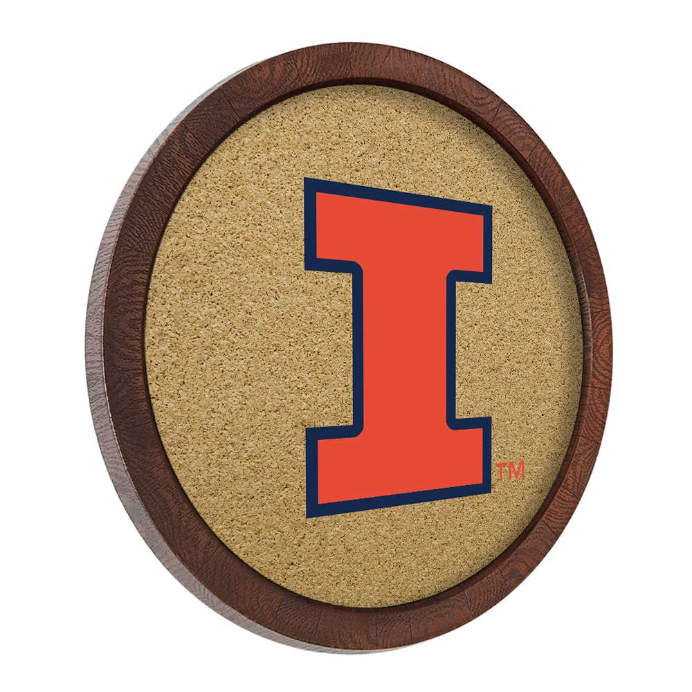 Illinois Fighting Illini Faux Barrel Framed Cork Board - Color Logo