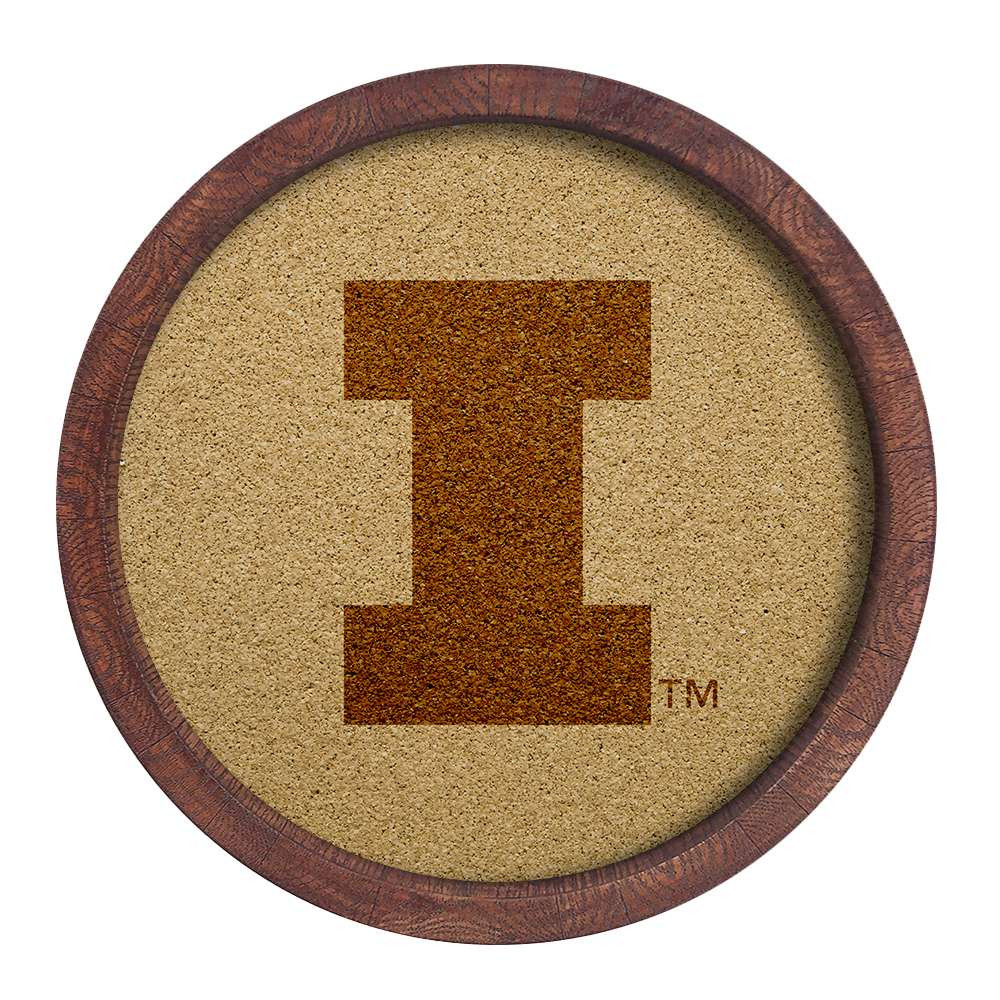 Illinois Fighting Illini Faux Barrel Framed Cork Board - Monochrome Logo | The Fan-Brand | NCILLI-632-01B