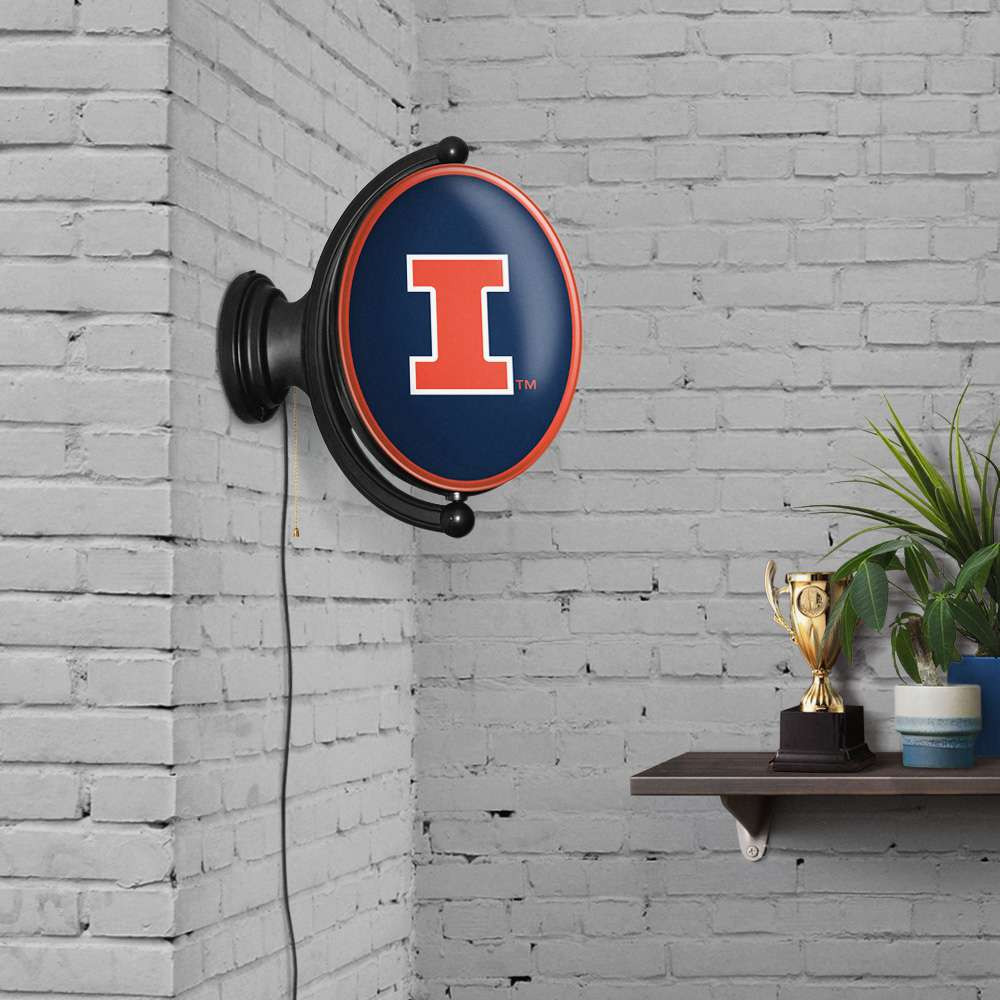 Illinois Fighting Illini Original Oval Rotating Lighted Wall Sign - Blue