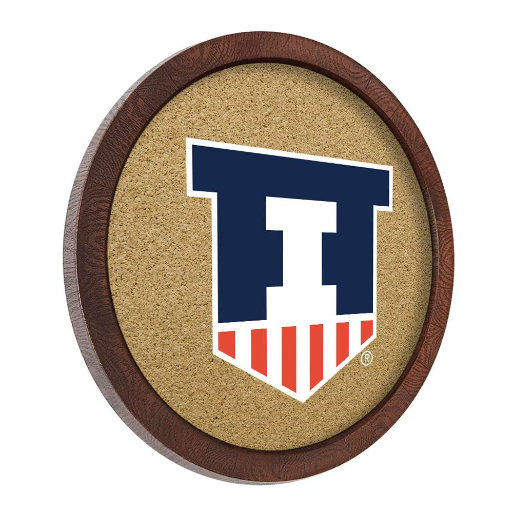 Illinois Fighting Illini Shield - Faux Barrel Framed Cork Board - Color Logo