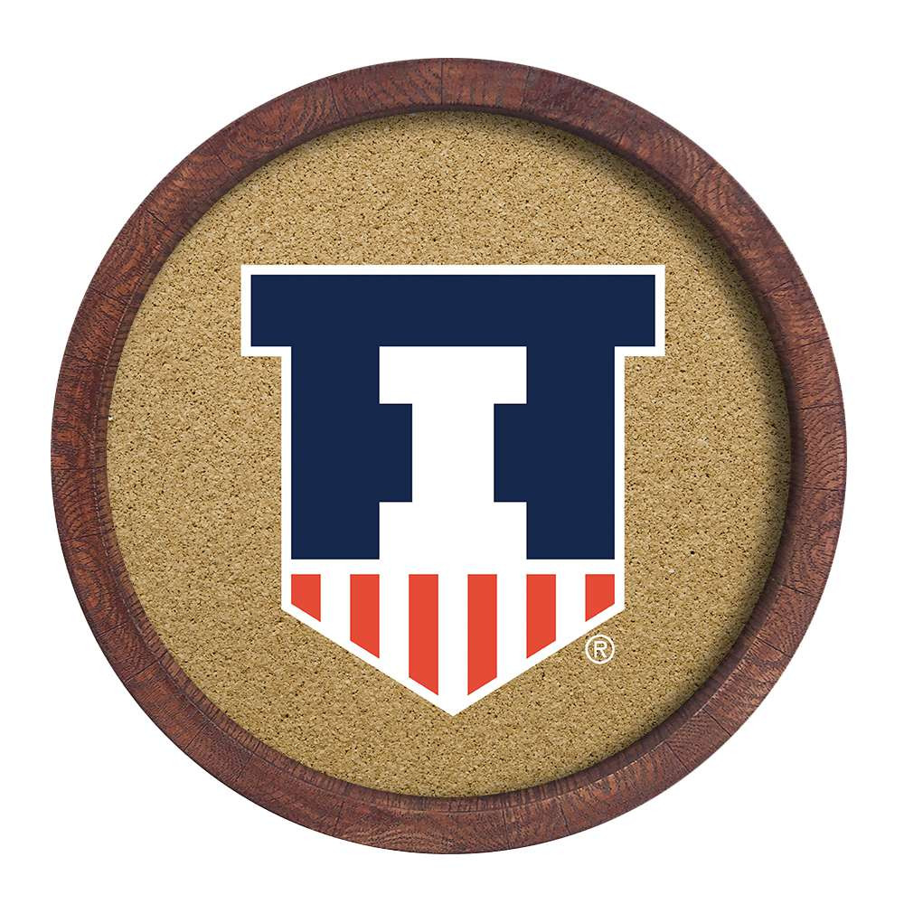 Illinois Fighting Illini Shield - Faux Barrel Framed Cork Board - Color Logo | The Fan-Brand | NCILLI-632-02A