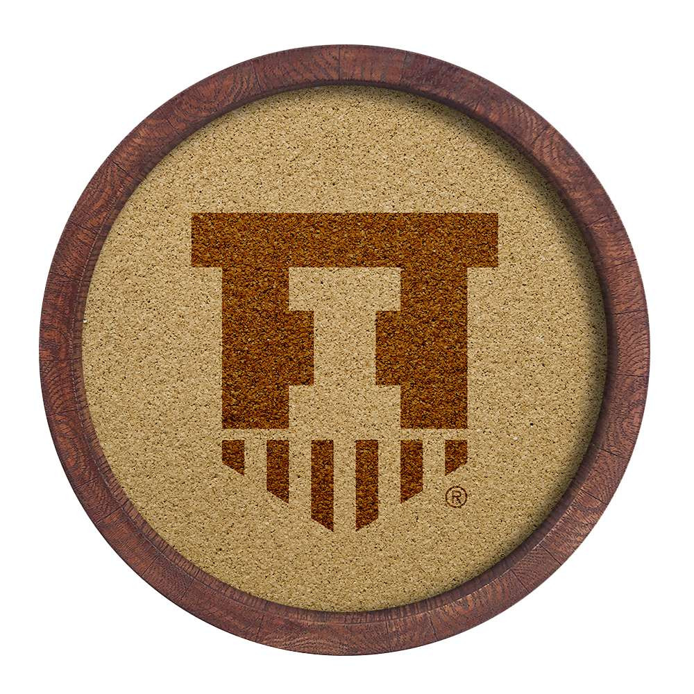 Illinois Fighting Illini Shield - Faux Barrel Framed Cork Board - Monochrome Logo | The Fan-Brand | NCILLI-632-02B