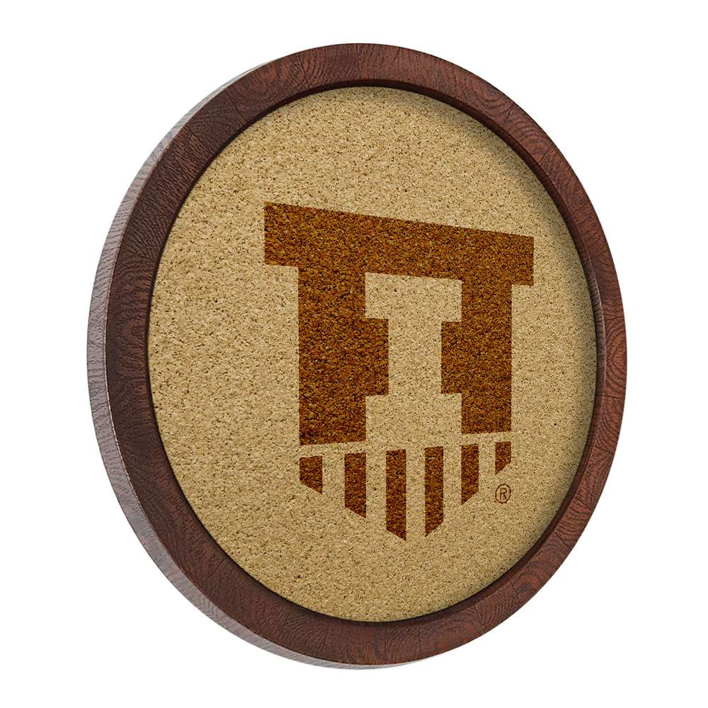 Illinois Fighting Illini Shield - Faux Barrel Framed Cork Board - Monochrome Logo