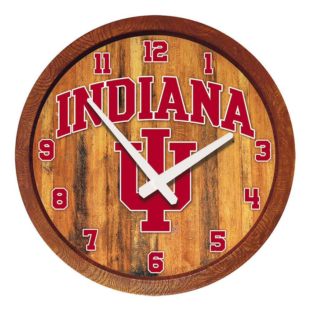 Indiana Hoosiers Faux Barrel Top Wall Clock | The Fan-Brand | NCINDH-560-01